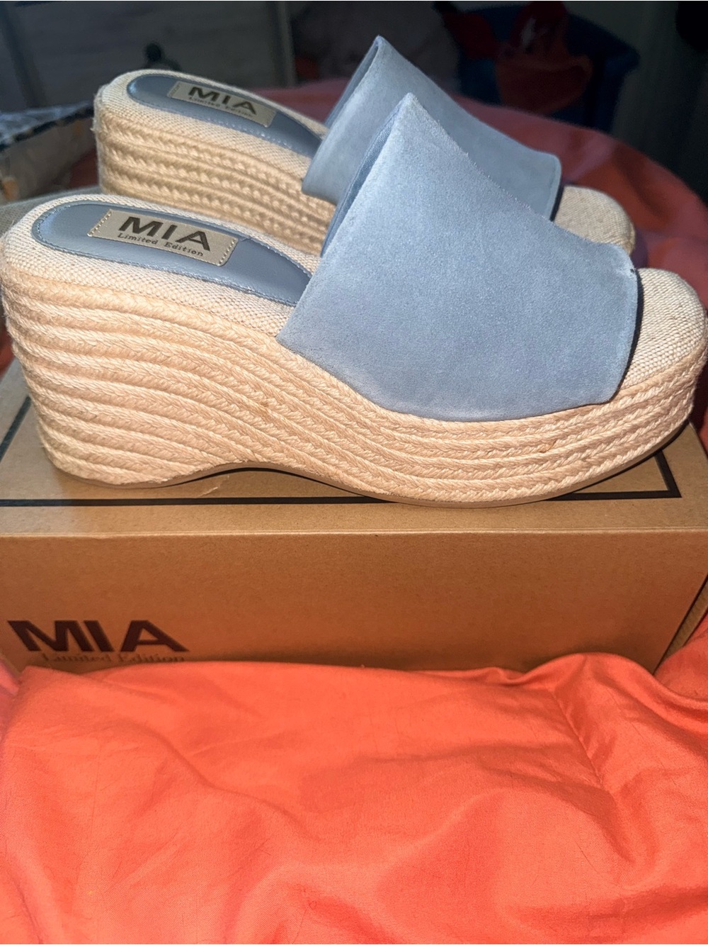 MIA Powder Blue Espadrille Slide Mules - Picture 4 of 6